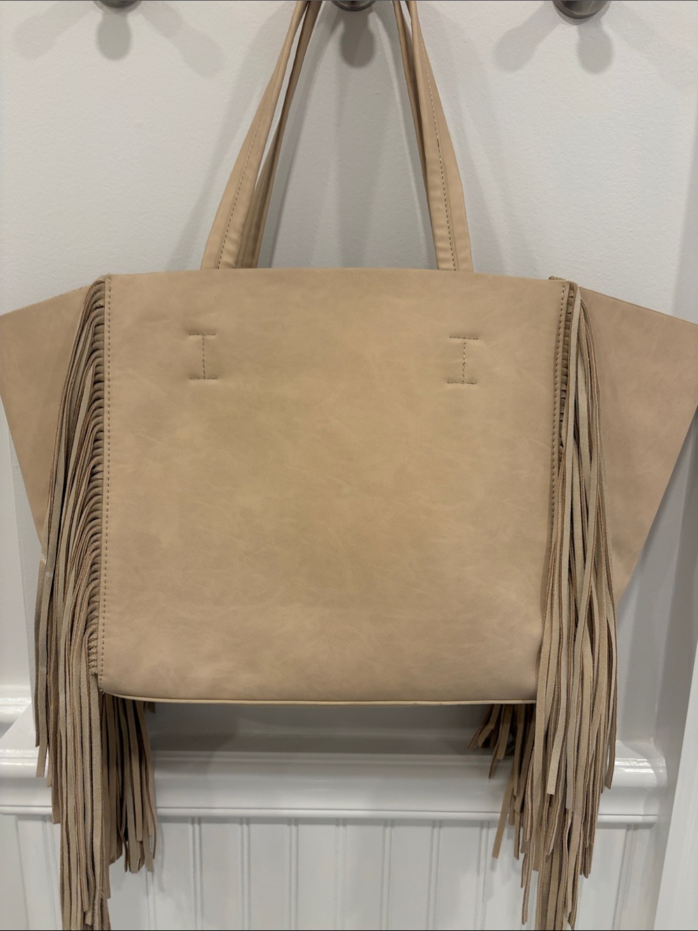 Neutral Fringe Tote Bag - Womens Beige Shoulder Tote